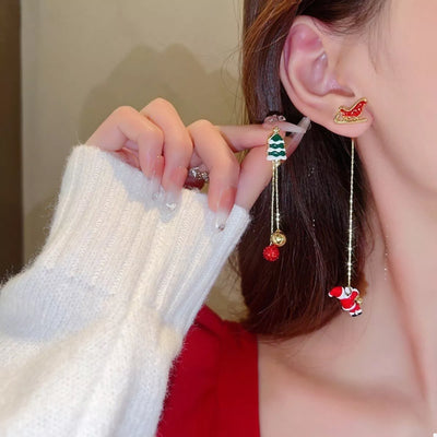 Christmas Tree & Santa Claus Drop Earrings