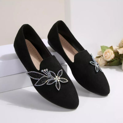 Rhinestone Point Toe Flats Slip-Ons