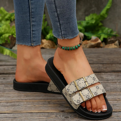 Open Toe Double Buckle Sandals
