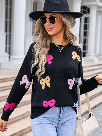 Colorful Bow Graphic Sweater - Casual, Trendy & Comfortable Fit
