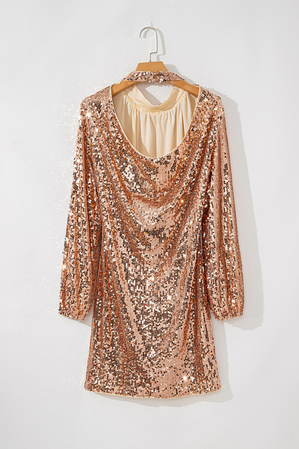Glamorous Backless Sequin Mini Dress with Long Sleeves