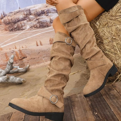 Block Heel Boots with Buckle Detail