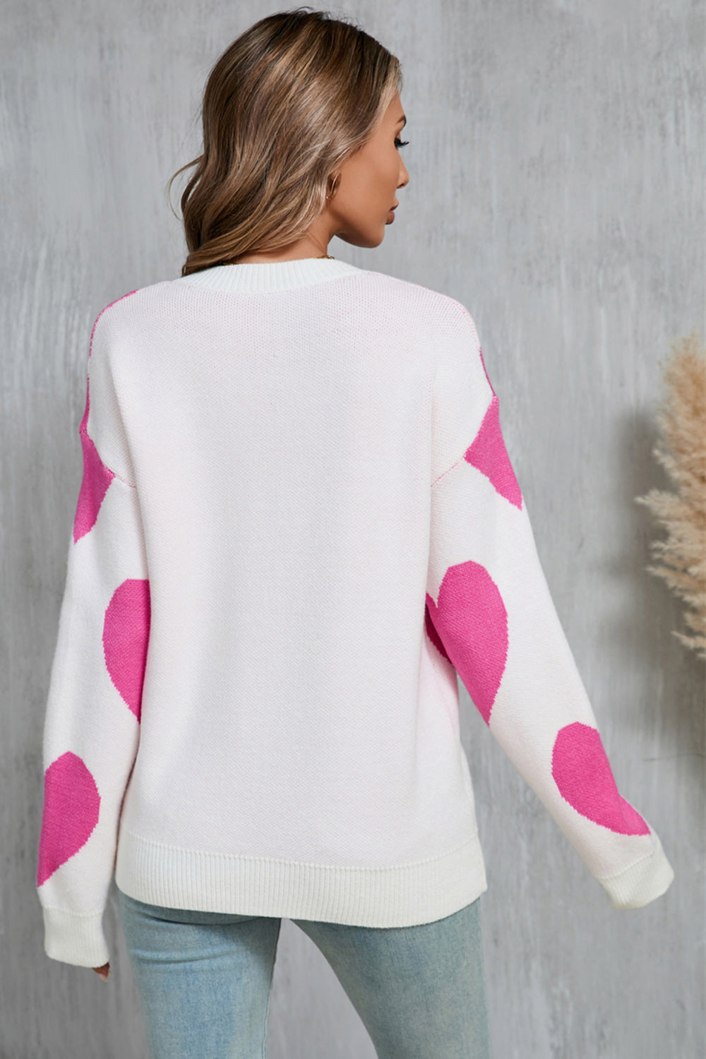 Angel Wings Heart Sweater with Dropped Shoulders and Long Sleeves