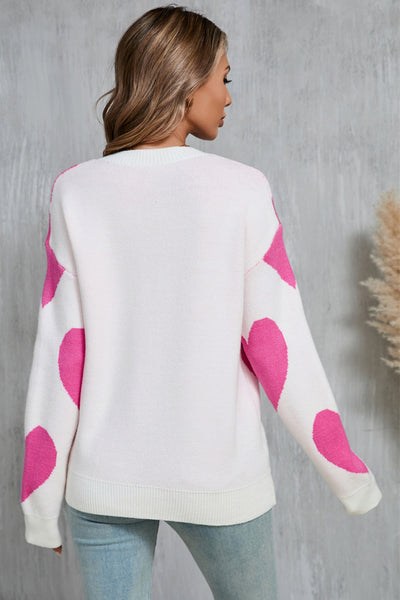 Angel Wings Heart Sweater with Dropped Shoulders and Long Sleeves