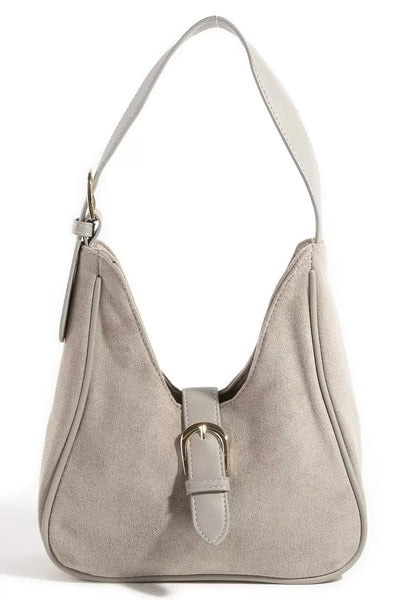 Fame Buckle Accent Faux Suede Hand Bag