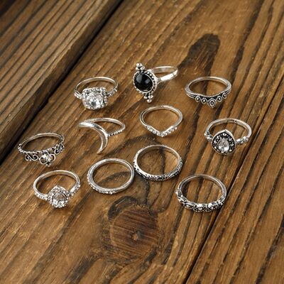 Versatile Alloy Crystal 11-Piece Ring Set for Fashion Lovers