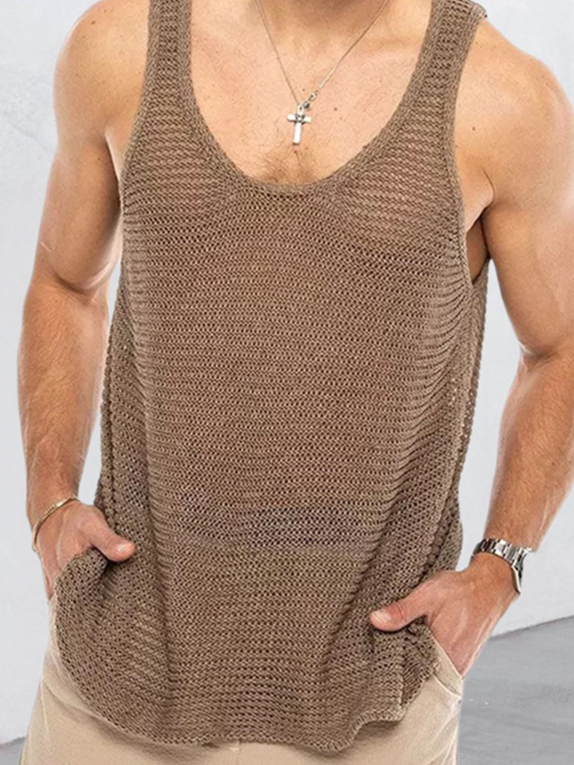 Men's Plus Size Round Neck Wide Strap Tank for Comfort