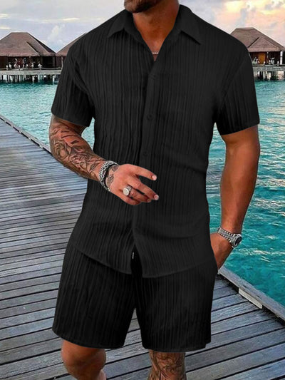 Men's Full Size Button Down Short Sleeve Shirt and Shorts Set Plus Size for Summer Style