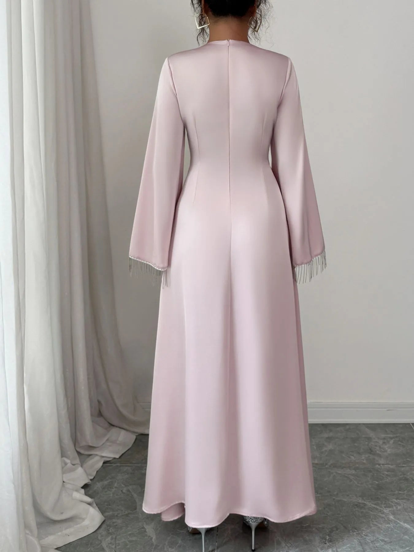 Fringe Long Sleeve Bodycon Maxi Dress