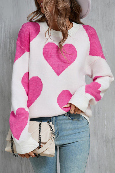 Angel Wings Heart Sweater with Dropped Shoulders and Long Sleeves