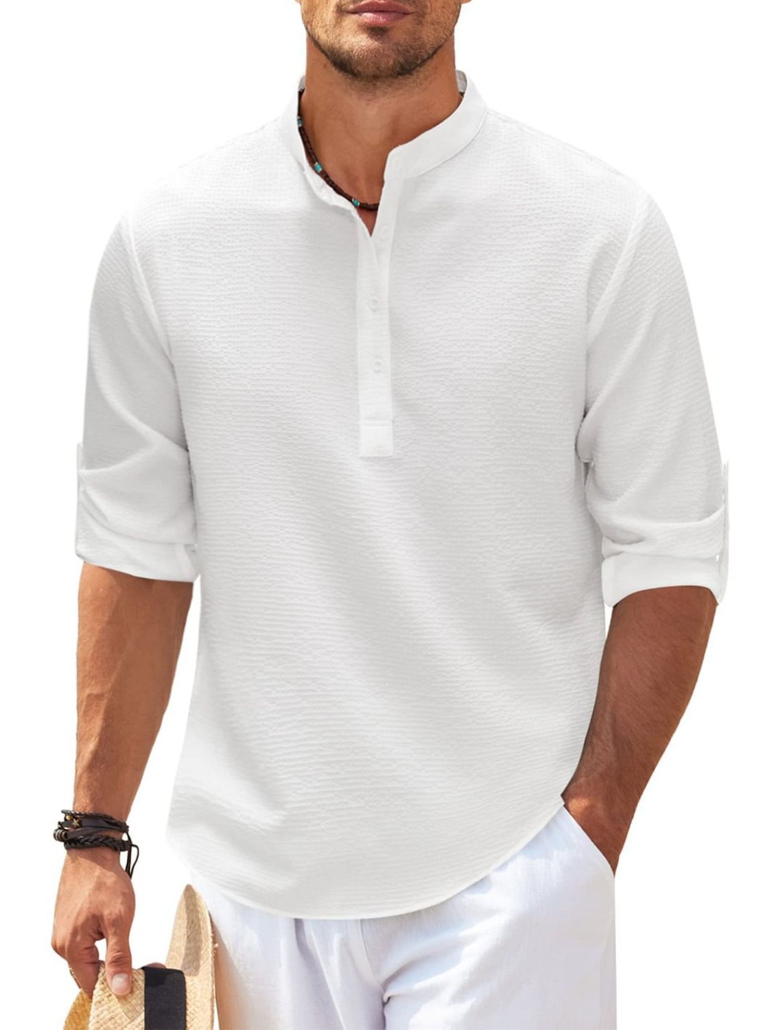 Men's Full Size Half Button Long Sleeve Shirt Plus Size Fashion