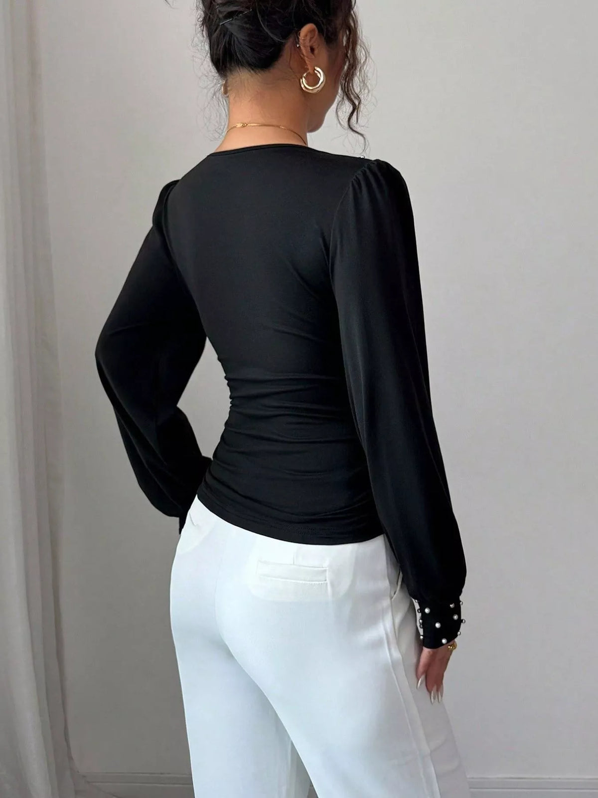 Pearl Embellished V-Neck Blouse