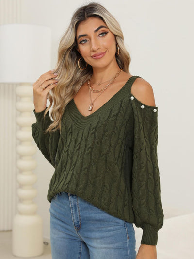 Women's Fashion Cable-Knit Cold Shoulder Sweater