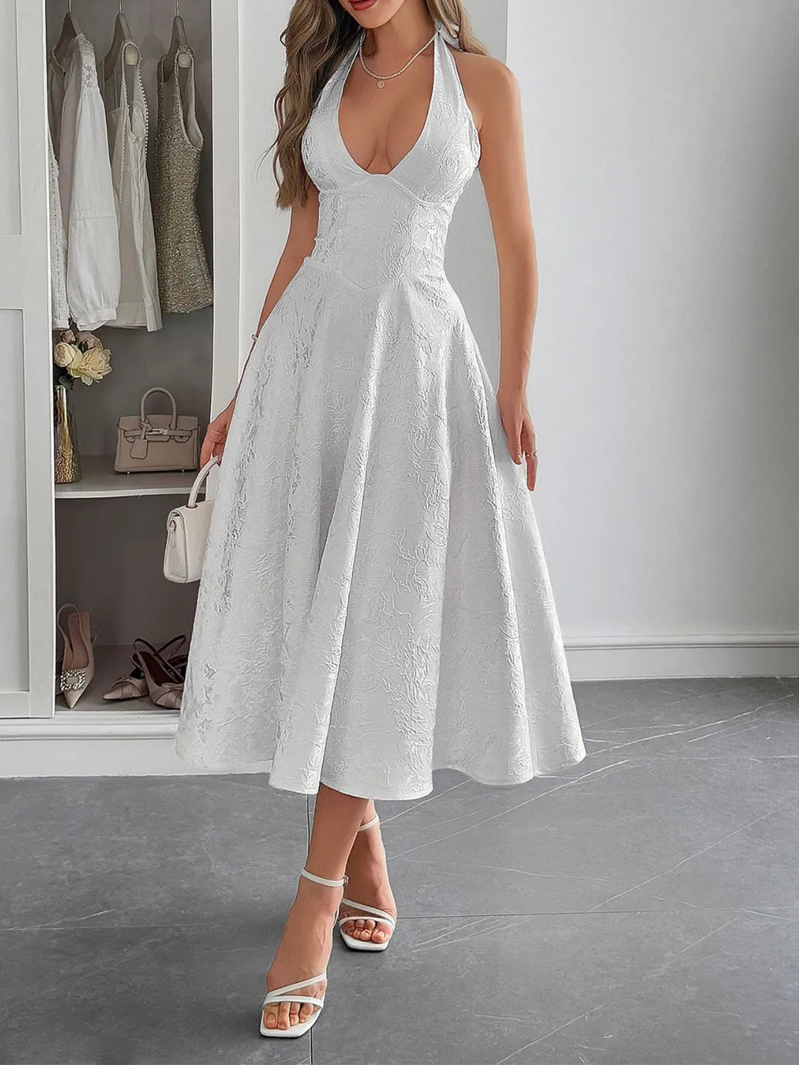 Halter Neck Midi Dress with Pockets