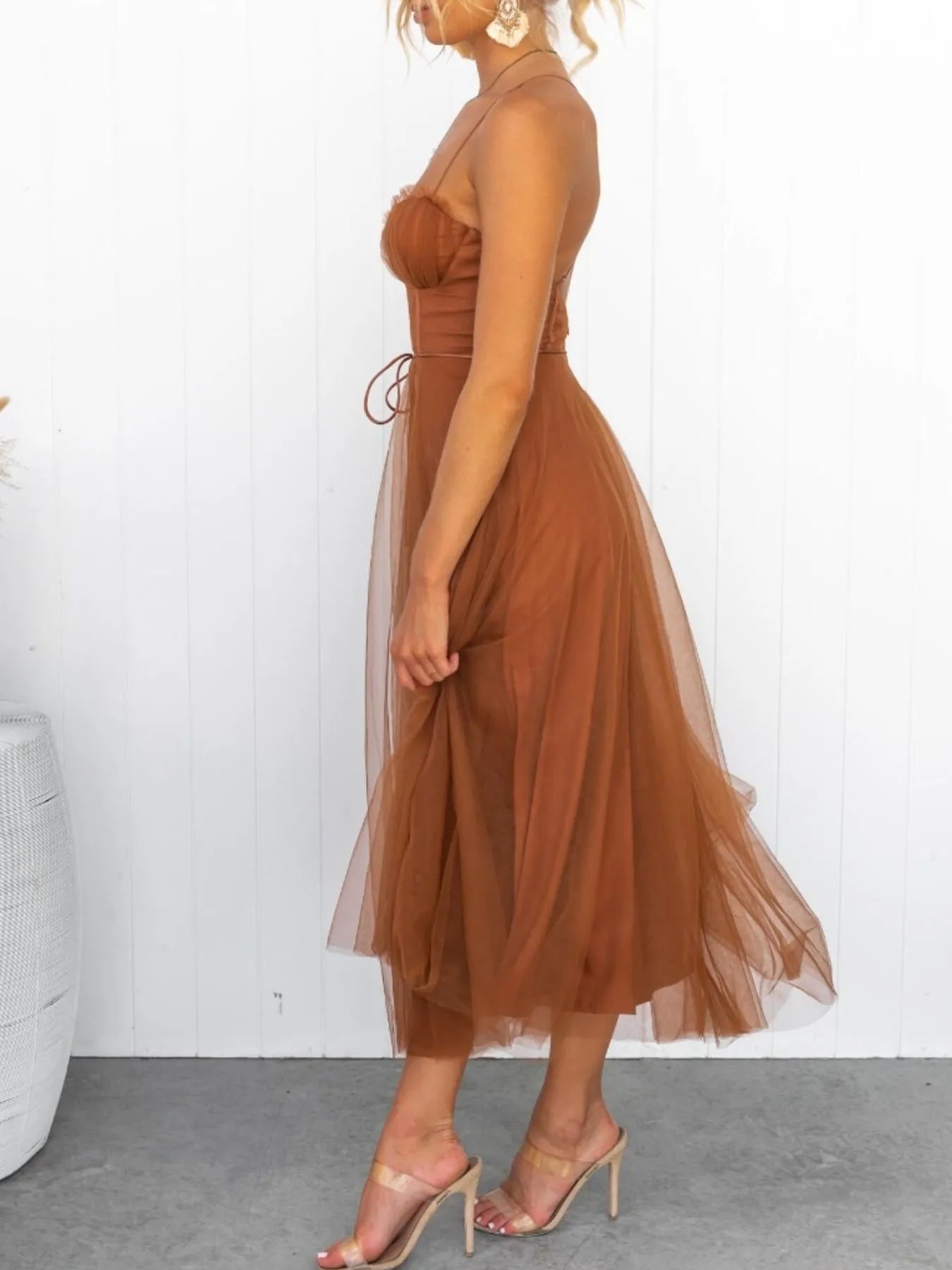 Sweetheart Neck Tulle Midi Dress