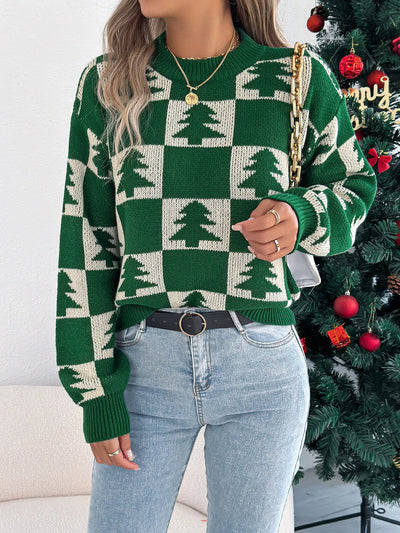 Christmas Tree Checkerboard Pattern Sweater