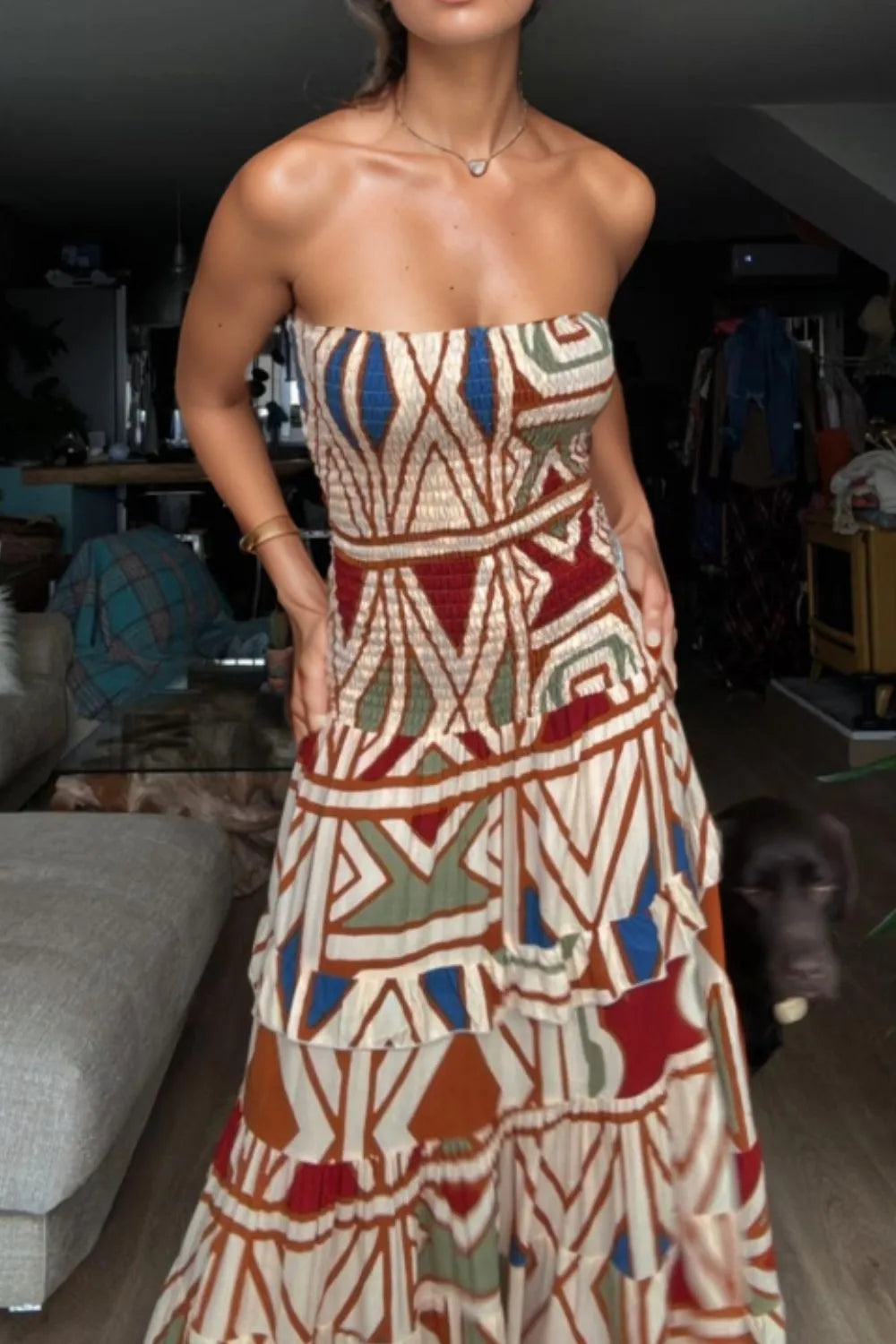 Smocked Printed Tube Dress