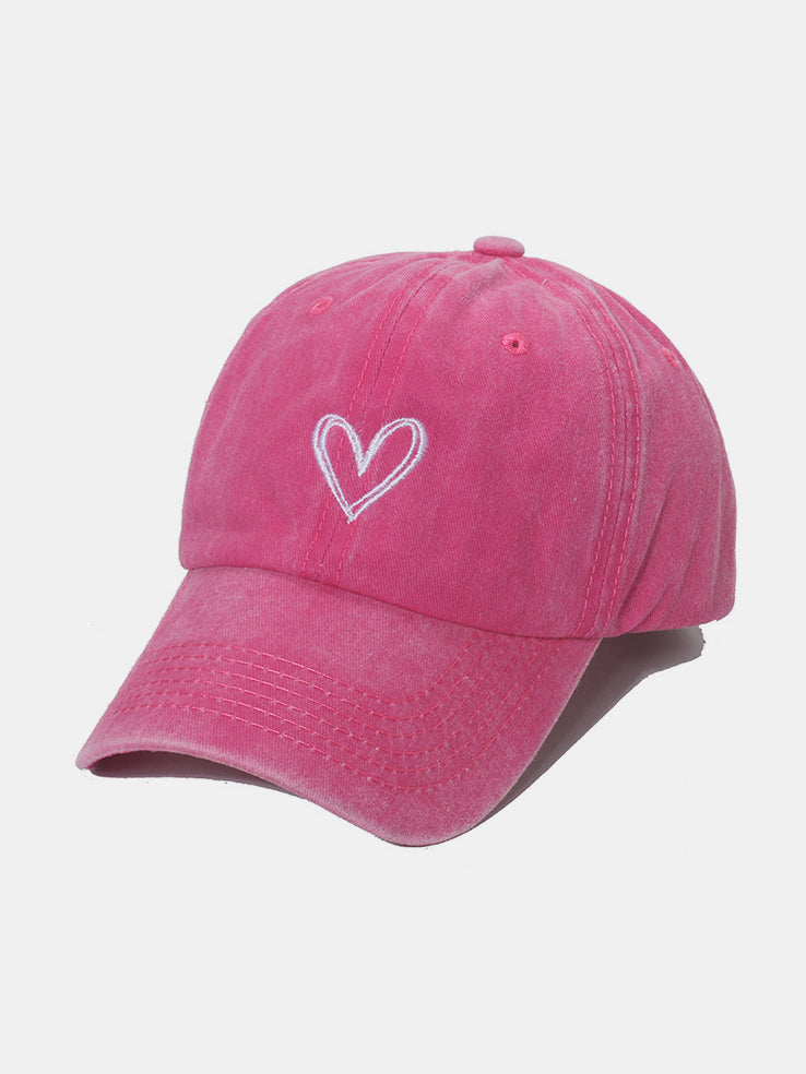 Embroidered Heart Washed Cotton Baseball Cap for Casual Style