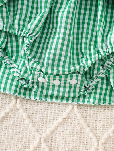 Children's Christmas Santa Embroidered Gingham One-Piece Bodysuit Dress