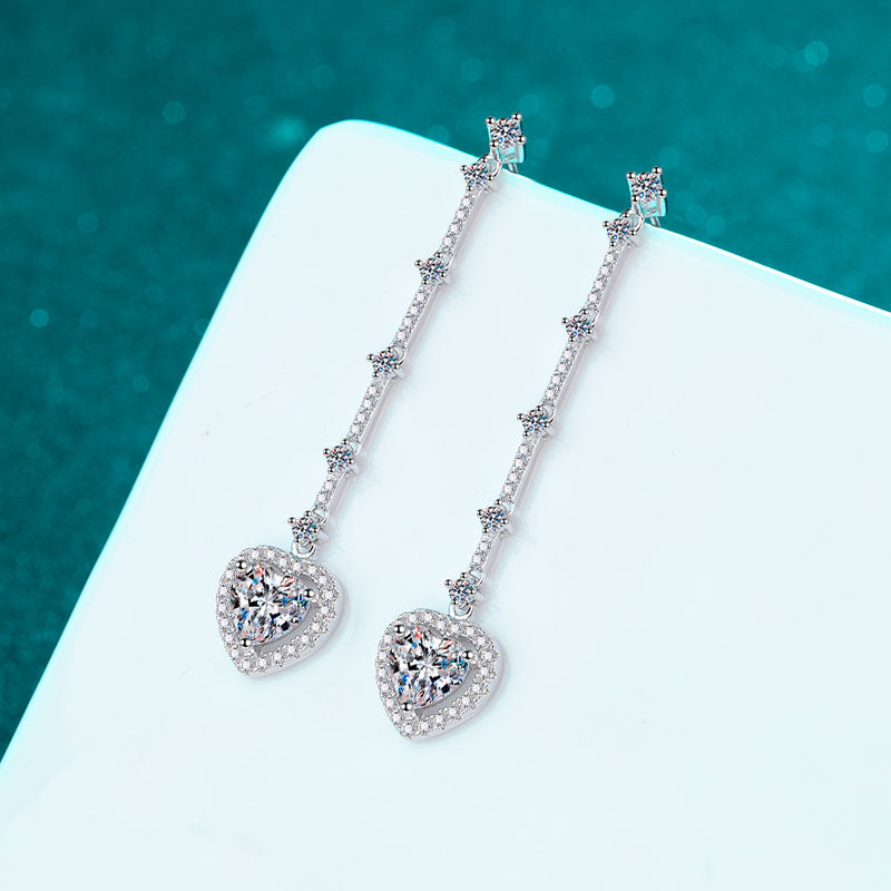 Heart-Shaped Moissanite & Zircon Sterling Silver Earrings