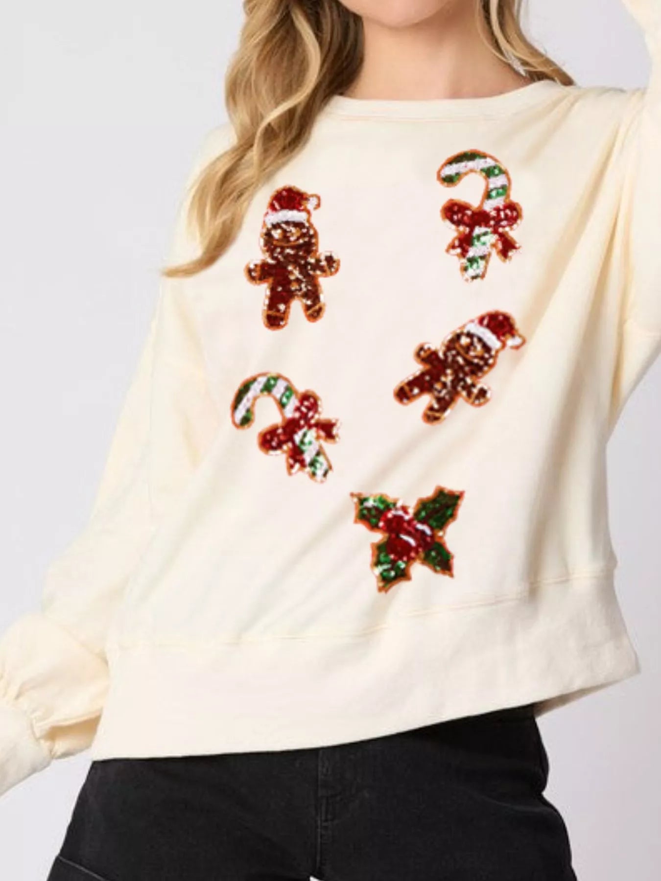Christmas Holiday Sequined Gingerbread Sweatshirt