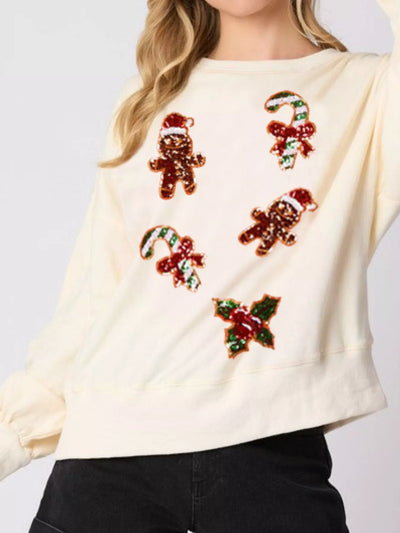 Christmas Holiday Sequined Gingerbread Sweatshirt