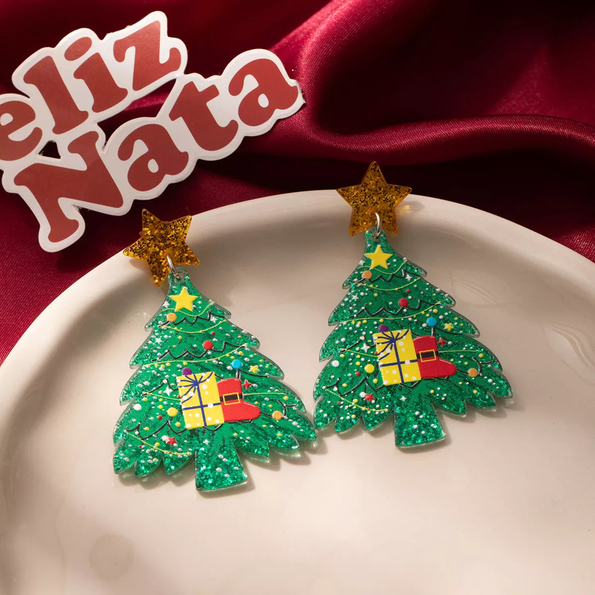 Acrylic Christmas Tree Earrings