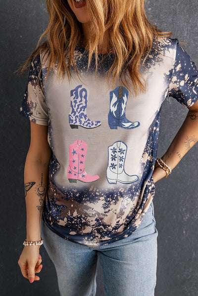 Trendy Boots Graphic Tee with Splatter Design, Short Sleeve