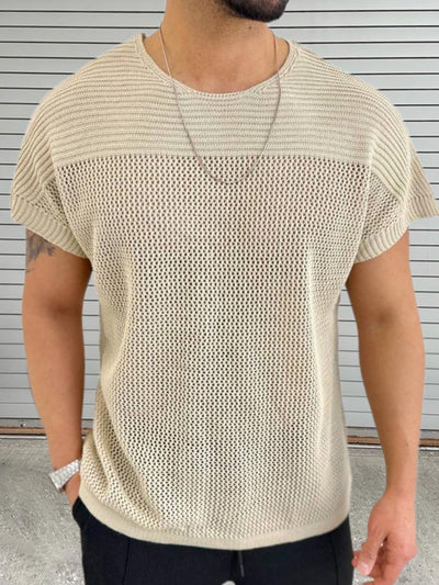 Stylish Men's Eyelet Round Neck Short Sleeve T-Shirt
