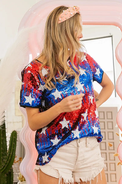 BiBi American Theme Star Pattern Sequin Top