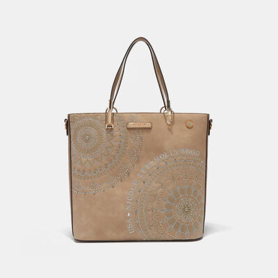 Nicole Lee USA Metallic Stitching Embroidery Rhinestone Tote Bag