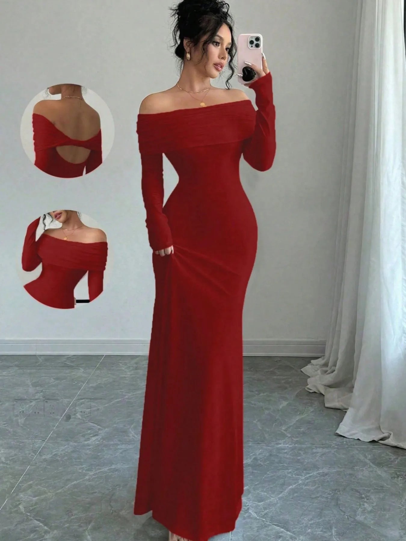 Off-Shoulder Long Sleeve Bodycon Maxi Dress