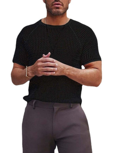 Men's Openwork Round Neck Short Sleeve T-Shirt for Style