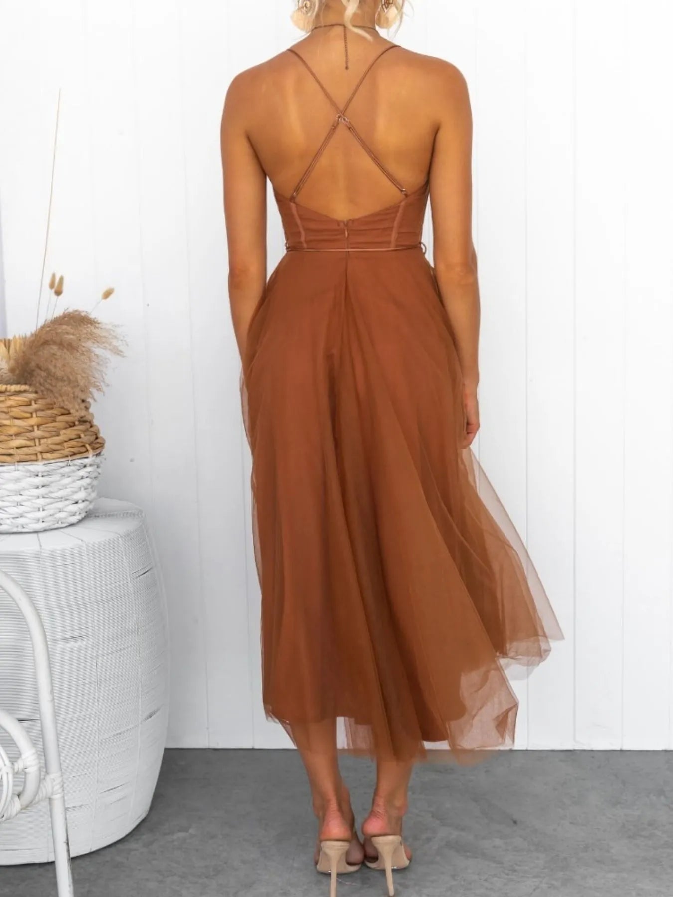 Sweetheart Neck Tulle Midi Dress