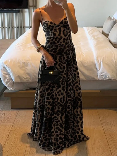Leopard Print Sweetheart Neck Maxi Cami Dress