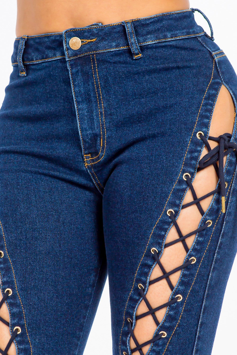 Women's High-Rise Lace-Up Denim Jeans with Flared Legs