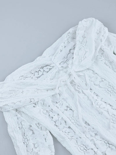 Lace Off-Shoulder Flounce Sleeve Maxi Dress