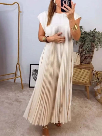 Full Size Pleated Round Neck Maxi Dress Plus Size