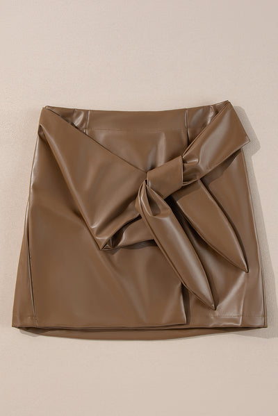 Trendy Bowknot Elastic Waist Mini Skirt in Chic Faux Leather