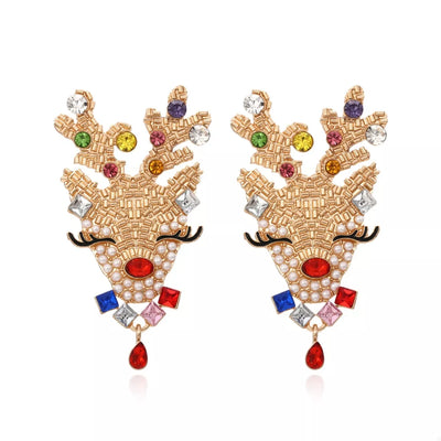 Christmas Reindeer Rhinestone Earrings