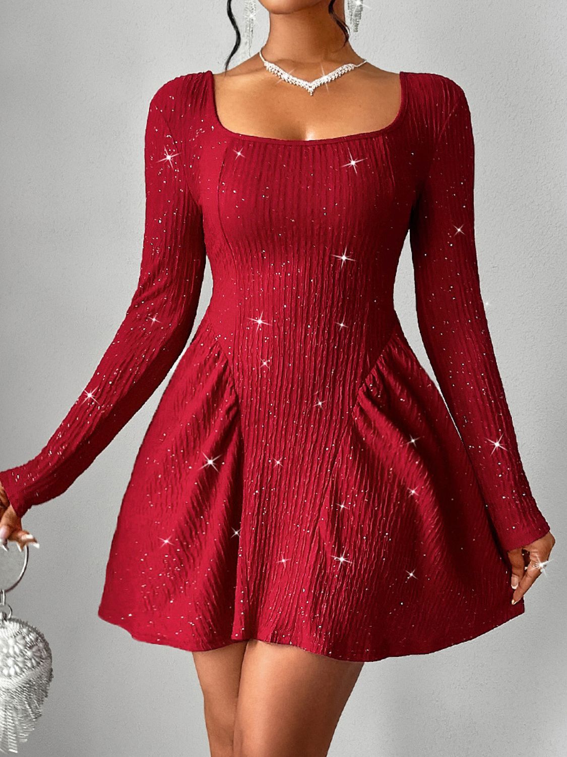 Backless Glitter Mini Dress - Party-Ready Elegance