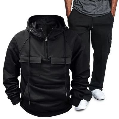 Men's Full Size Pocketed Drawstring Hoodie and Pants Set Plus Size