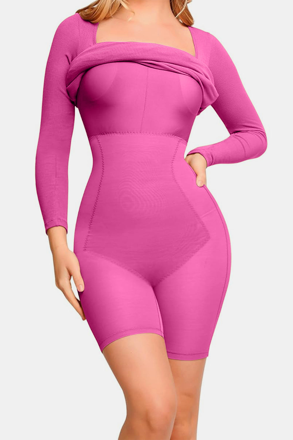Sleek Black Long Sleeve Dress with Built-In Shapewear Elegance
