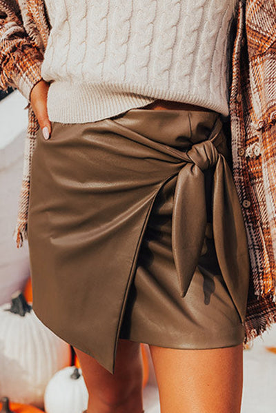 Trendy Bowknot Elastic Waist Mini Skirt in Chic Faux Leather