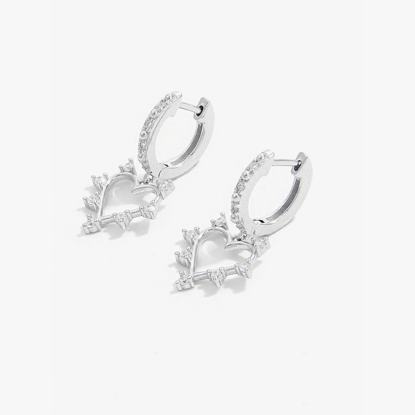 Sterling Silver Heart Dangle Earrings with Zircon Inlay