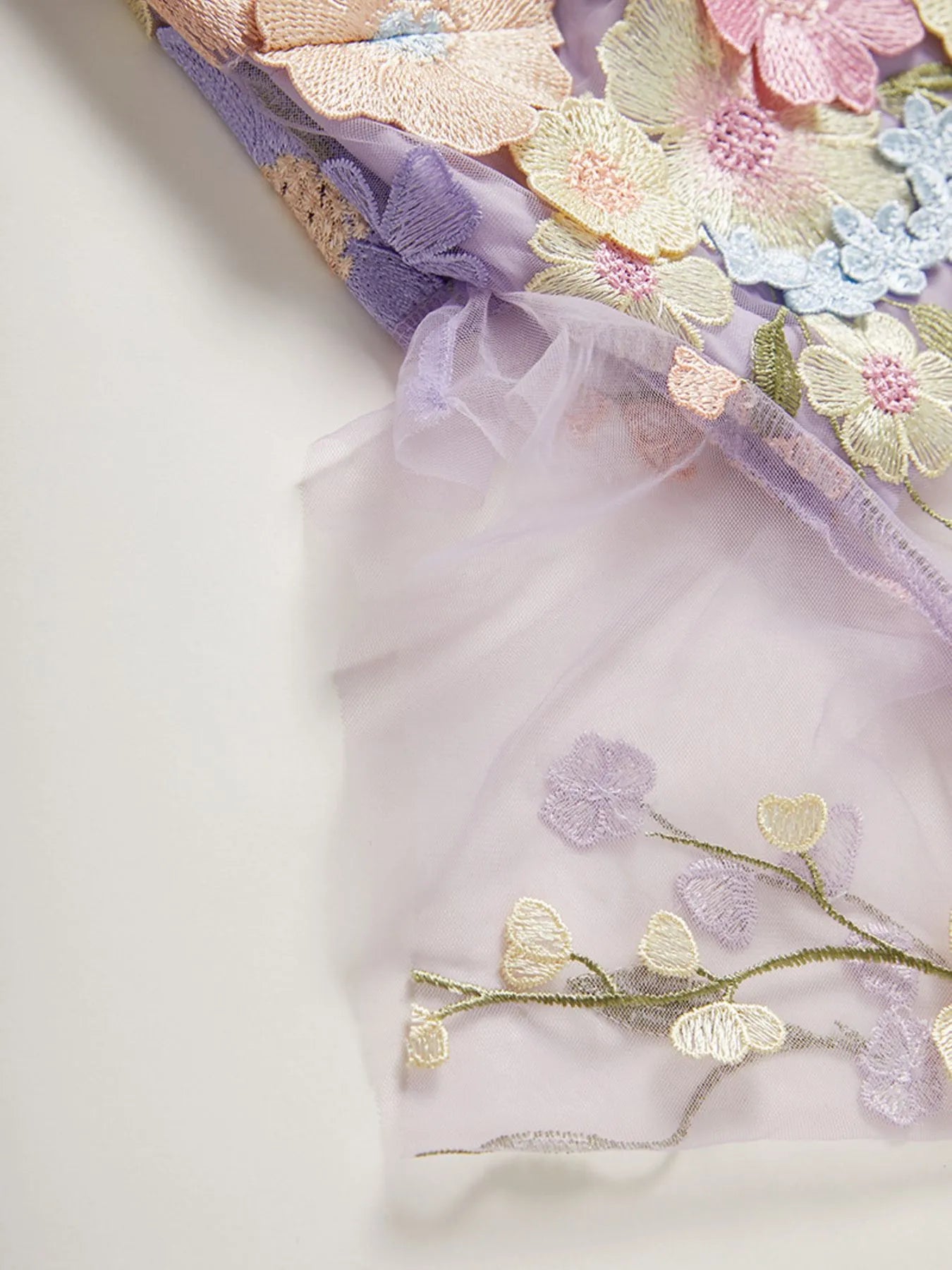 Floral Embroidered Mesh Overlay Maxi Dress