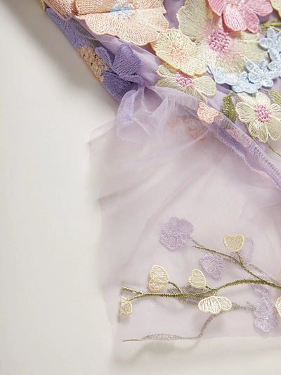 Floral Embroidered Mesh Overlay Maxi Dress