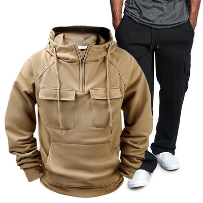Men's Full Size Pocketed Drawstring Hoodie and Pants Set Plus Size