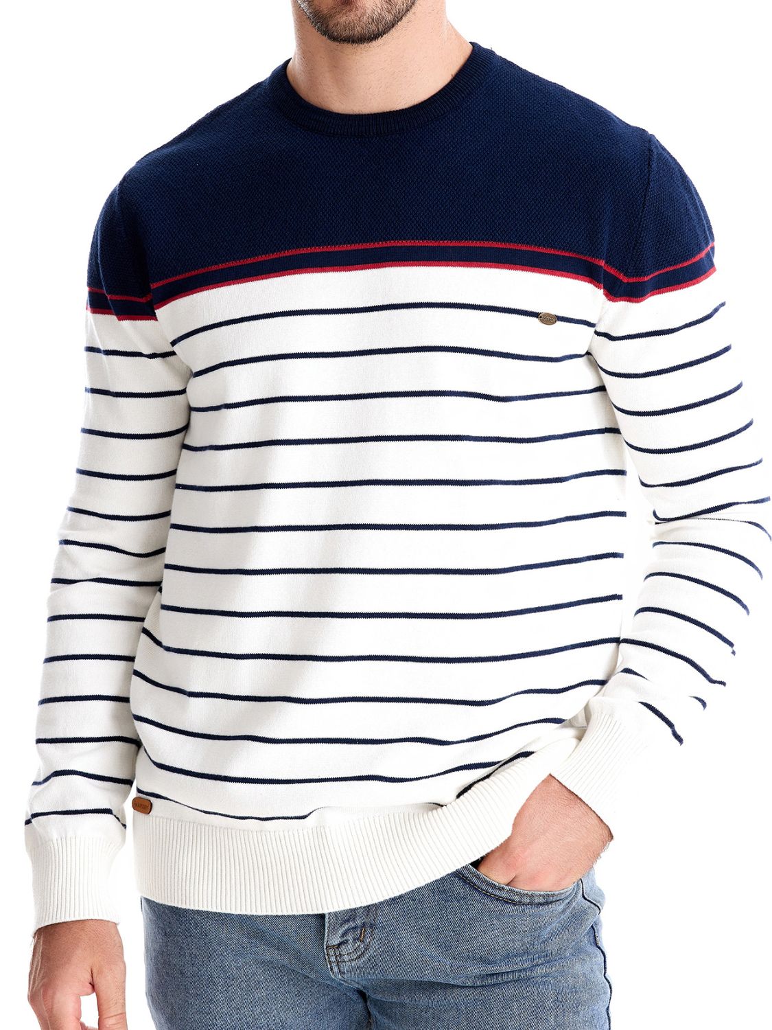 Men's Striped Round Neck Long Sleeve Sweater for Stylish Comfort