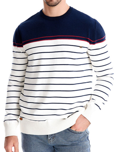 Men's Striped Round Neck Long Sleeve Sweater for Stylish Comfort